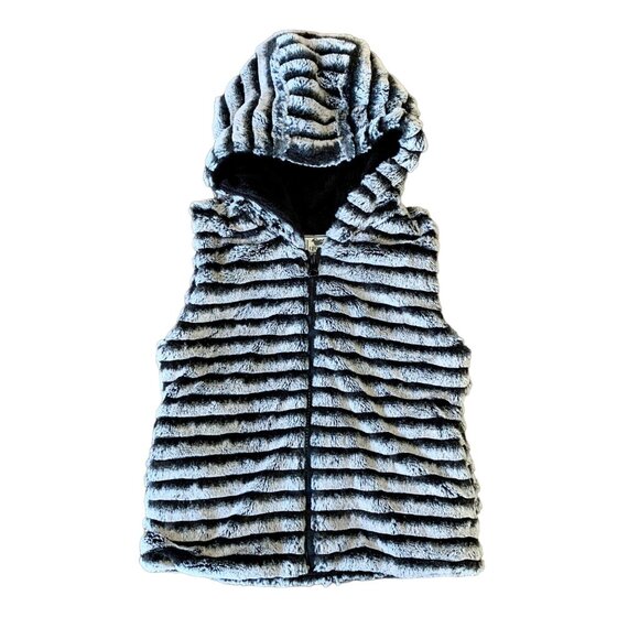 WIDGEON Hooded Faux Fur Vest Girls 5 5T Gray Soft Cozy Plush Zip-Up EUC Hood - Picture 1 of 7